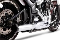 Rinehart - Rinehart 2018-Later (Fitment 1) 2-Into-1 Exhaust for Harley Softail Chrome with Black End Caps