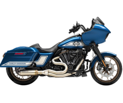Bassani Xhaust 2 Into 1 Mid-Length Exhaust System with SuperBike Muffler - Stainless - Harley Touring