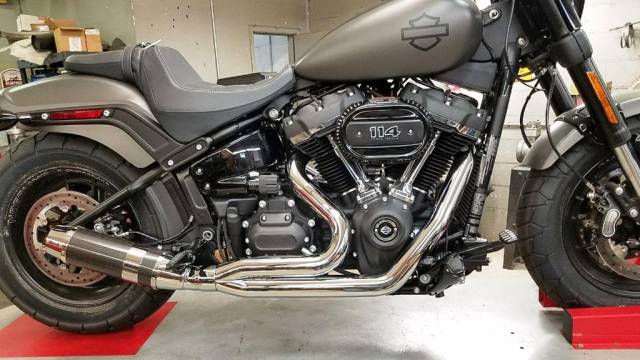 D&D - D&D Bob Cat Upswept 2 into 1 Chrome with Carbon Fiber Sleeve M8 Softail