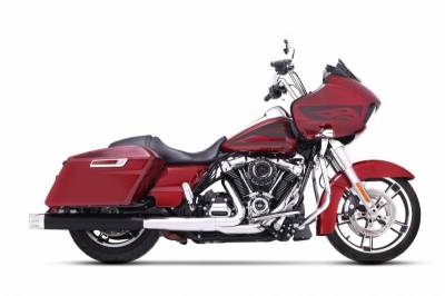 Rinehart - Rinehart 1995-2016 4" Slip-On Exhaust For Harley Touring Black with Chrome Merge End Caps