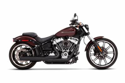 Rinehart - Rinehart 2018-Later (Fitment 2) 2-Into-1 Exhaust for Harley Softail Black with Black End Caps
