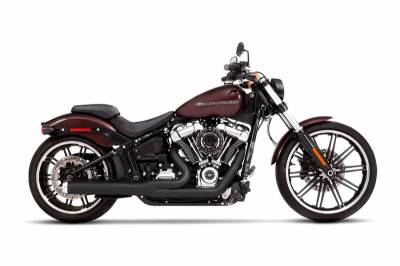 Rinehart - Rinehart 2018-Later (Fitment 2) 2-Into-1 Exhaust for Harley Softail Black with Chrome End Caps