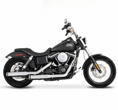 Rinehart - Rinehart 3" Slip-On Exhaust for Harley Dyna Chrome with Black Scalloped End Caps