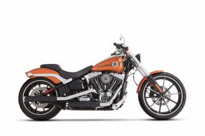 Rinehart - Rinehart 3" Slip-On Exhaust for Harley Softail Black with Chrome Scalloped End Caps