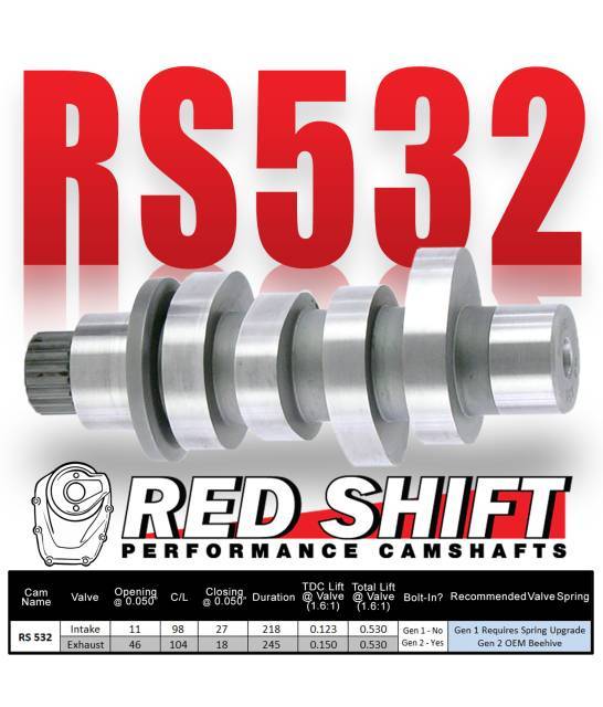 Zippers Red Shift RS-532 Gen 2 M8 Camshaft with Pushrods, Lifters