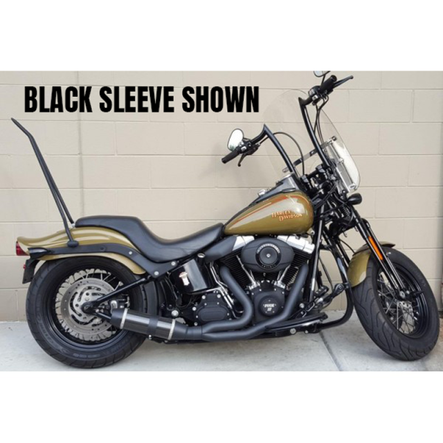D&D - D&D Bob Cat Upswept 2 into 1 Black with Aluminum Sleeve 84-17 Softail